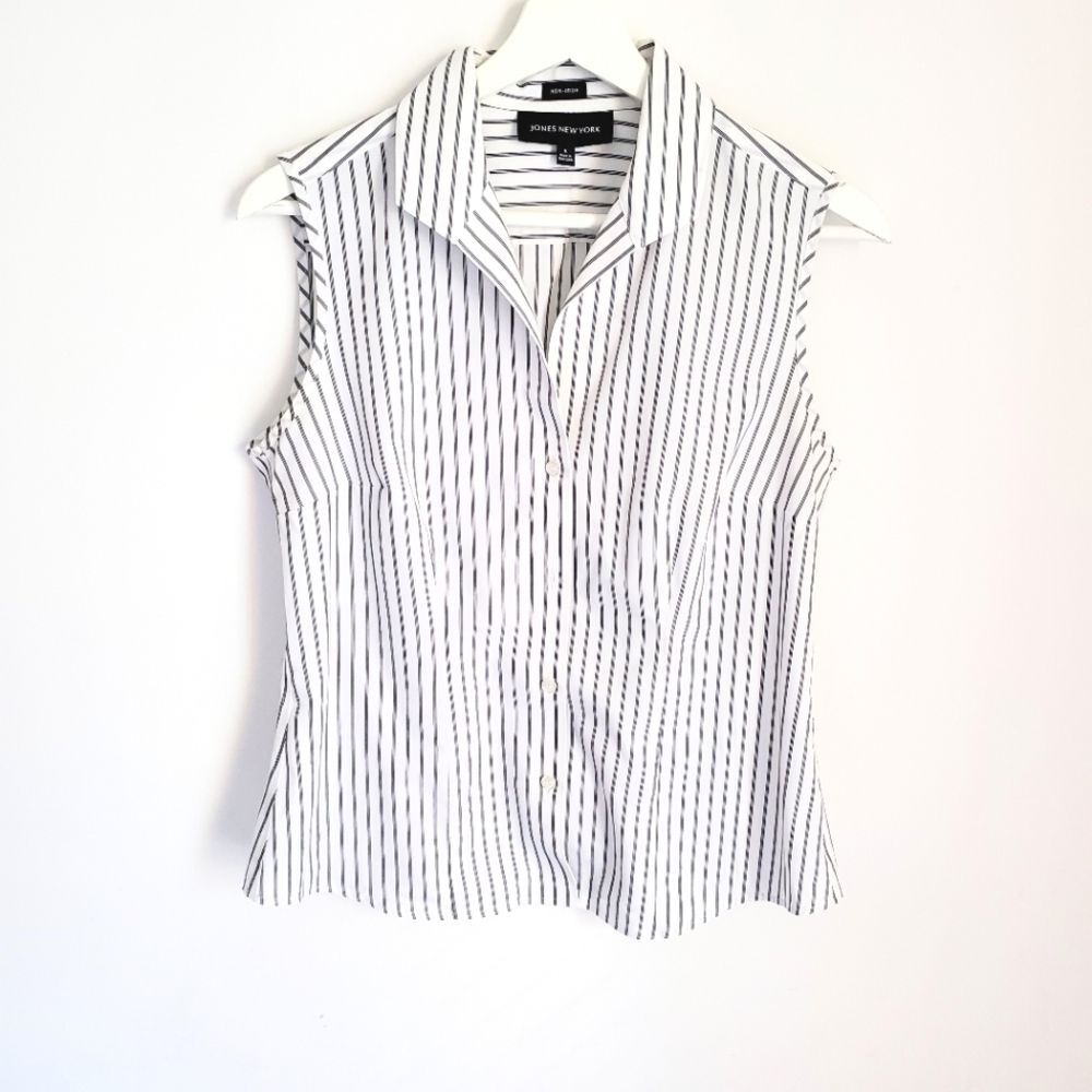 Jones New York Non-Iron Striped Sleeveless Blouse Size 4